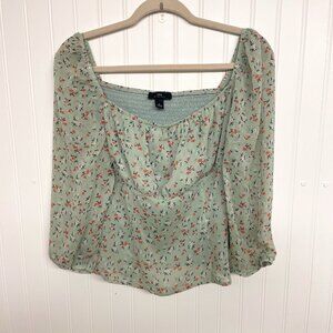 I.N. San Francisco Green Juniors Crop Top Size L With Smocking Floral Festival